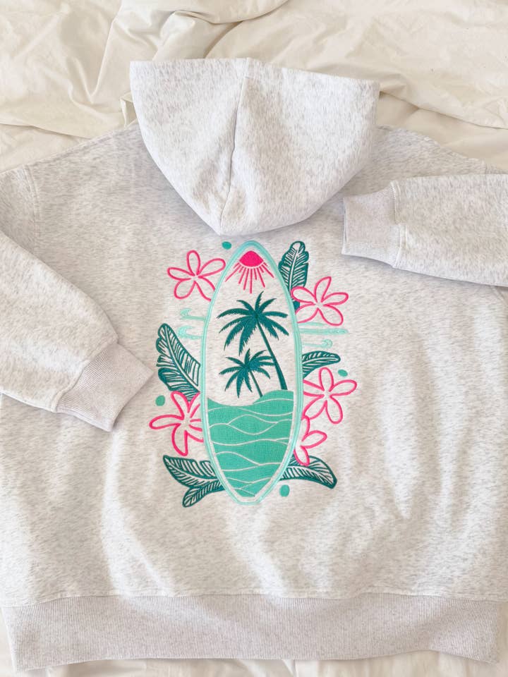 Sunkissed Coconut Surfing The Waves Embroidered Hoodie