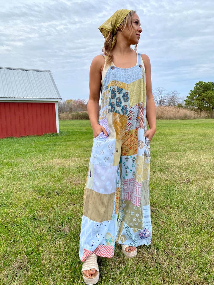 Blue Sky Patchwork Overalls