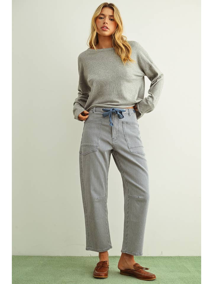 Striped Washed Barrel Pants