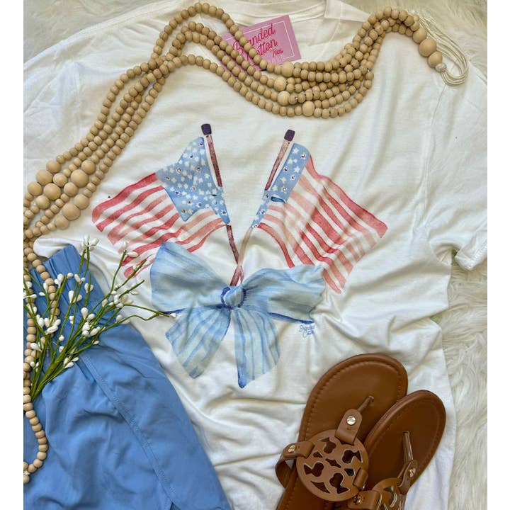 Red, White & Bow Tee