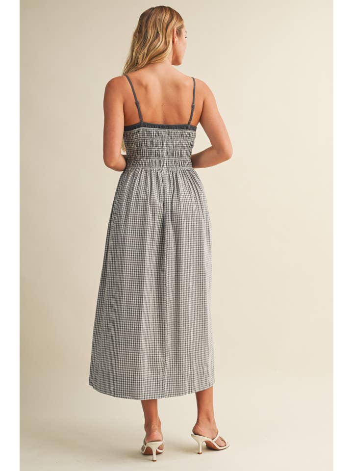 Mustard Seed Gingham Shirred Midi Dress