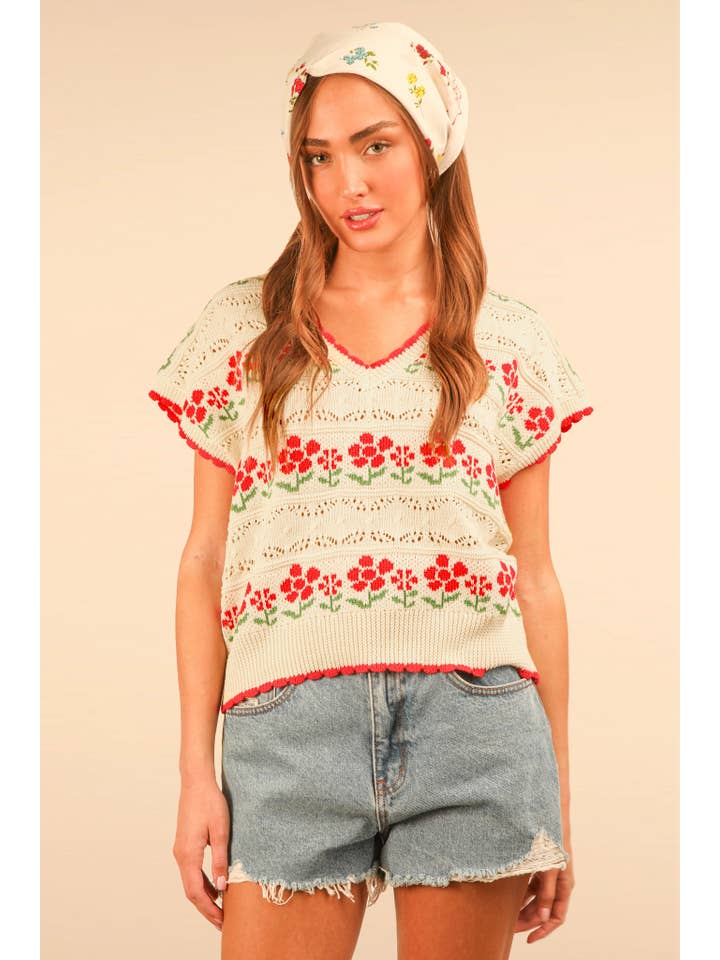 Very J Floral Knit Sweater