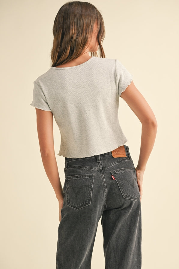 Miou Muse Mini Waffle Short Sleeve Top