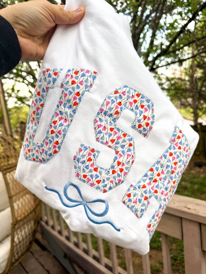Floral USA Embroidered Tee