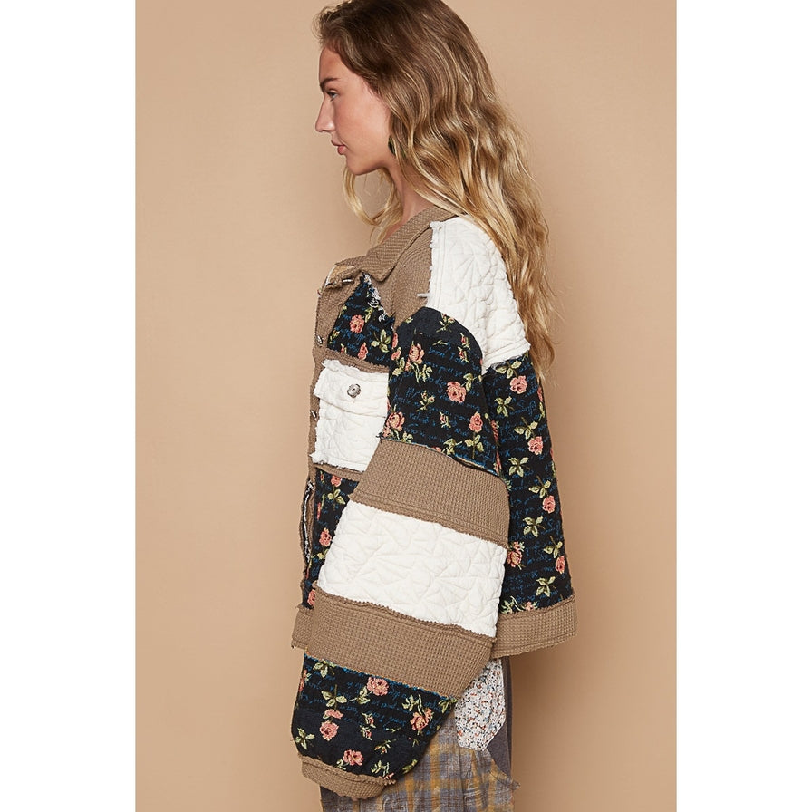 POL Vintage Washed Color Block Jacket