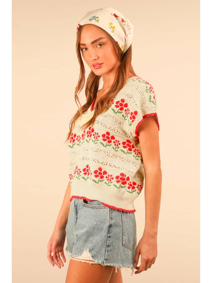 Very J Floral Knit Sweater