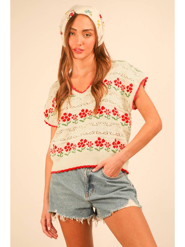 Very J Floral Knit Sweater