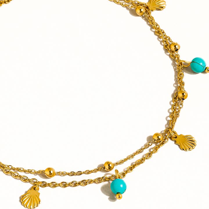 Beaded Shell Charm Anklet