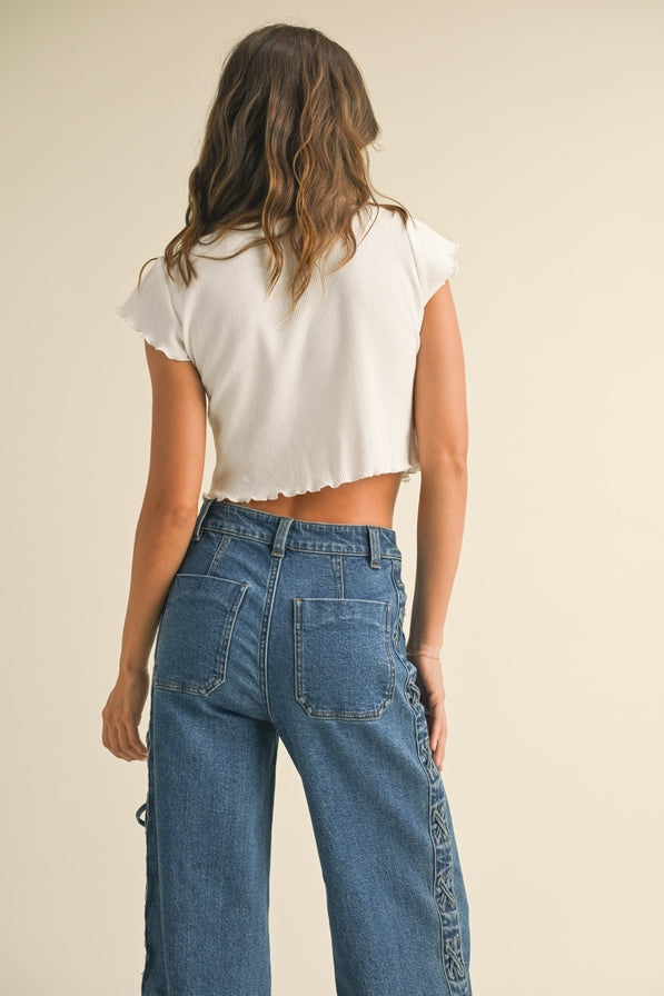 Miou Muse Mini Waffle Short Sleeve Top