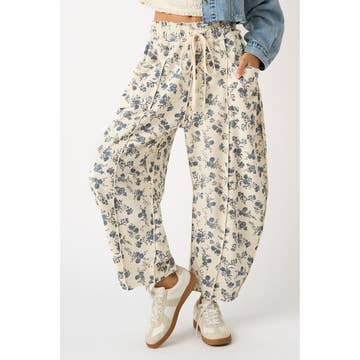 Floral Pull On Barrel Pants