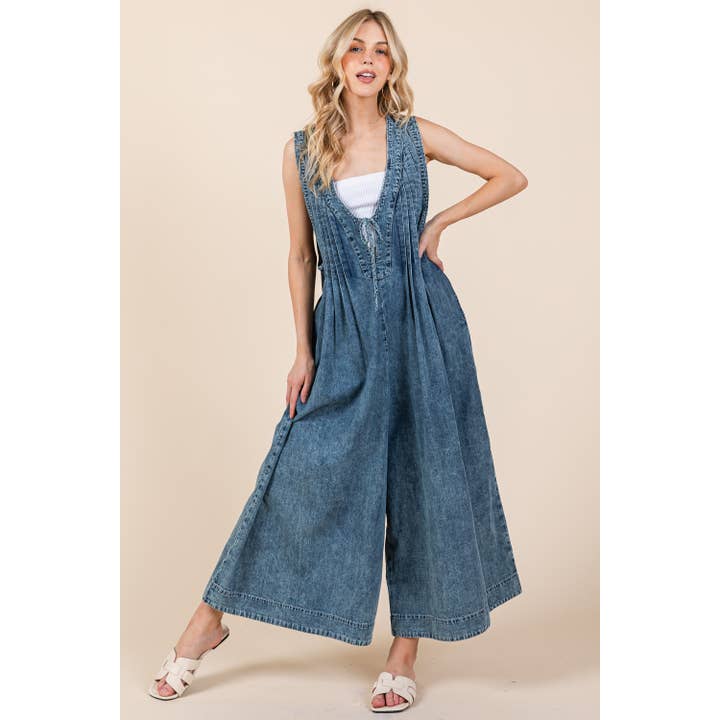 Denim Pleated Jumpsuit