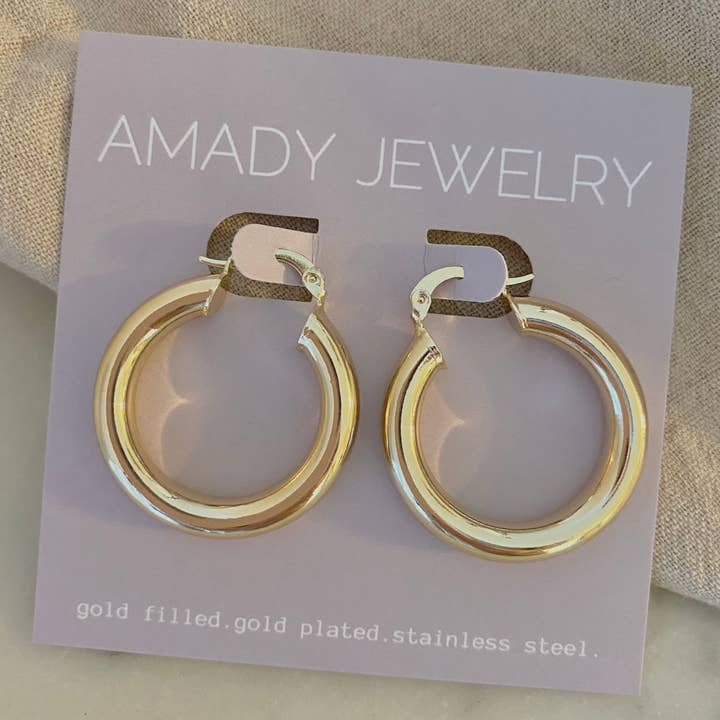 30mm 18k Gold Filled Thick Hoop Earrings