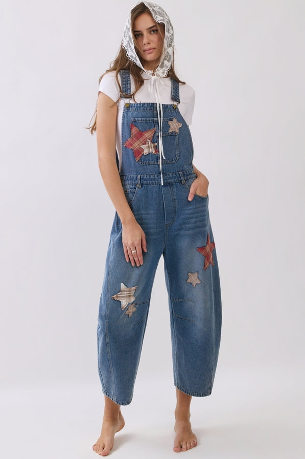 Oddi Star Patch Barrel Leg Overalls