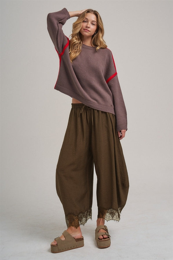Balloon Leg Lace Hem Pants