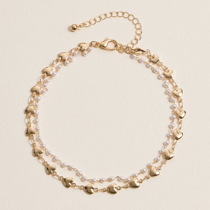 Double Layer Pearl & Heart Anklet