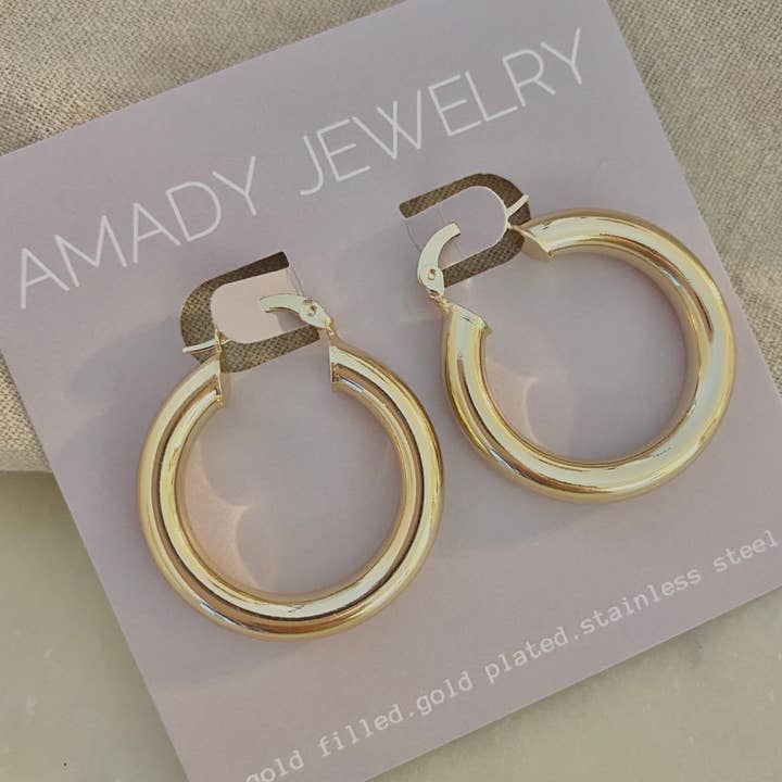 30mm 18k Gold Filled Thick Hoop Earrings