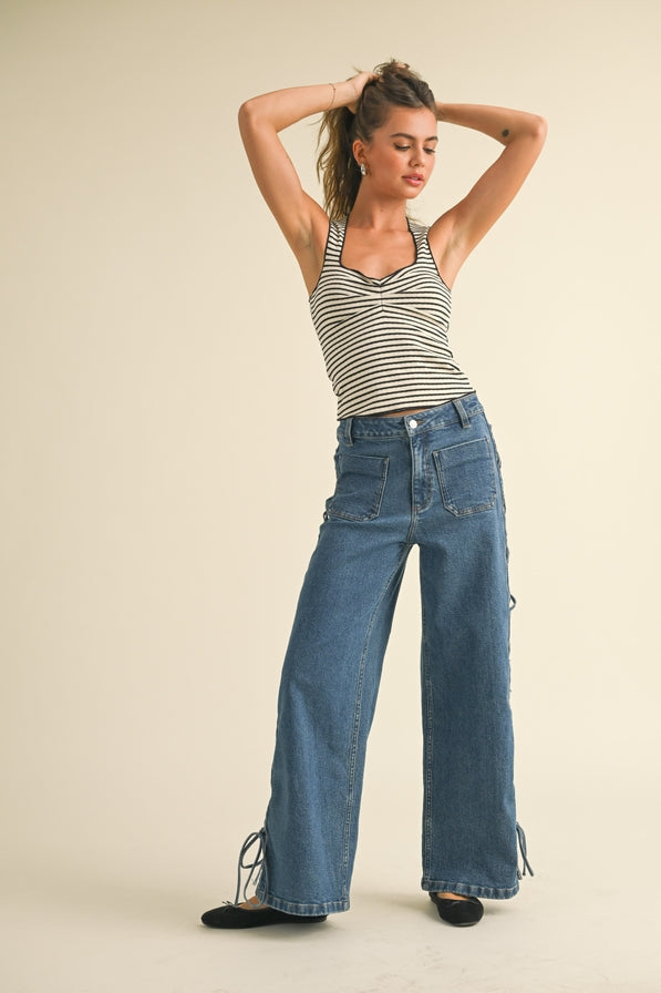 Miou Muse Striped Knitted Top