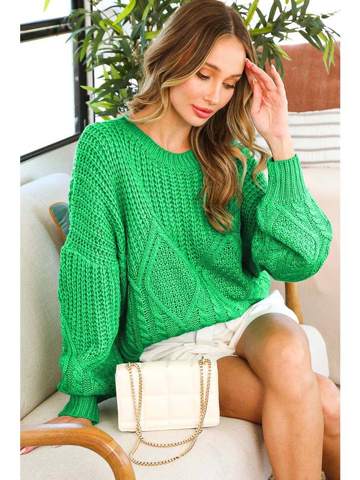 Vine & Love Cable Knit Round Neck Sweater