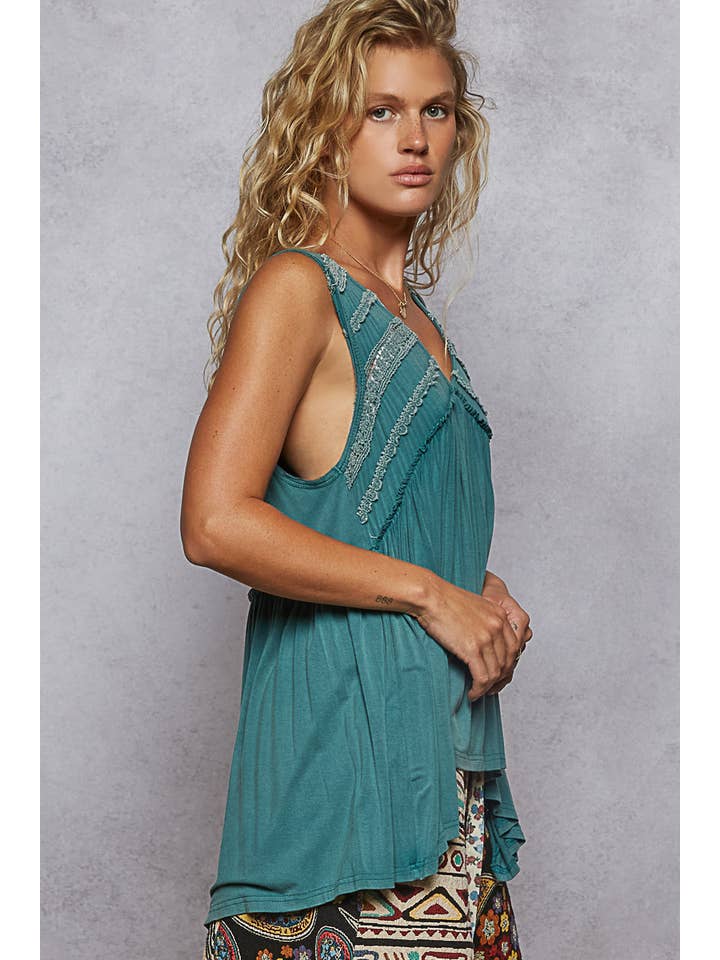 POL Sleeveless V Neck Babydoll Top