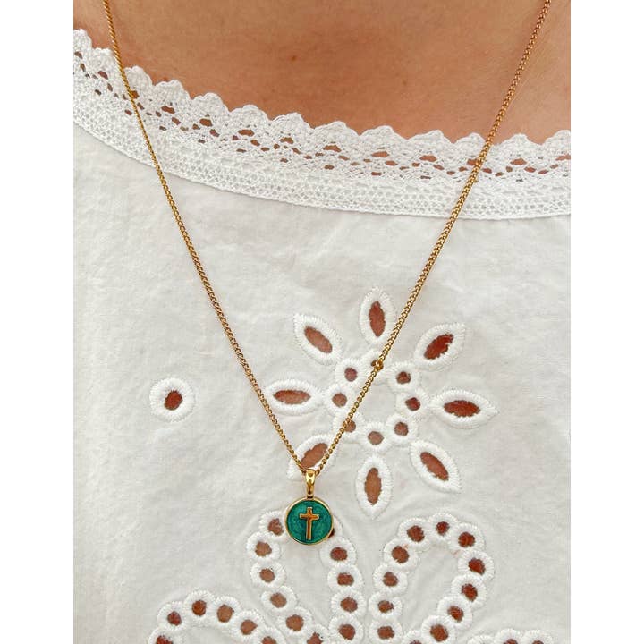 Emerald Cross Pendant Necklace