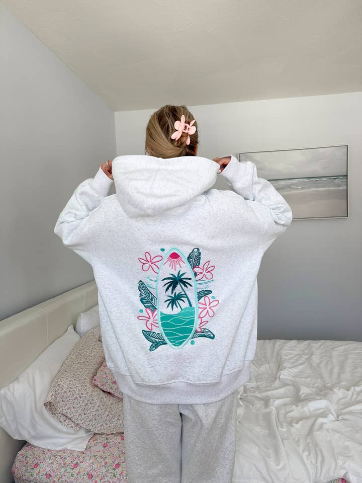 Sunkissed Coconut Surfing The Waves Embroidered Hoodie