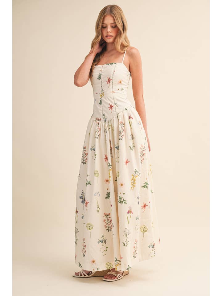 Floral Printed Drop Waist Maxi Dress