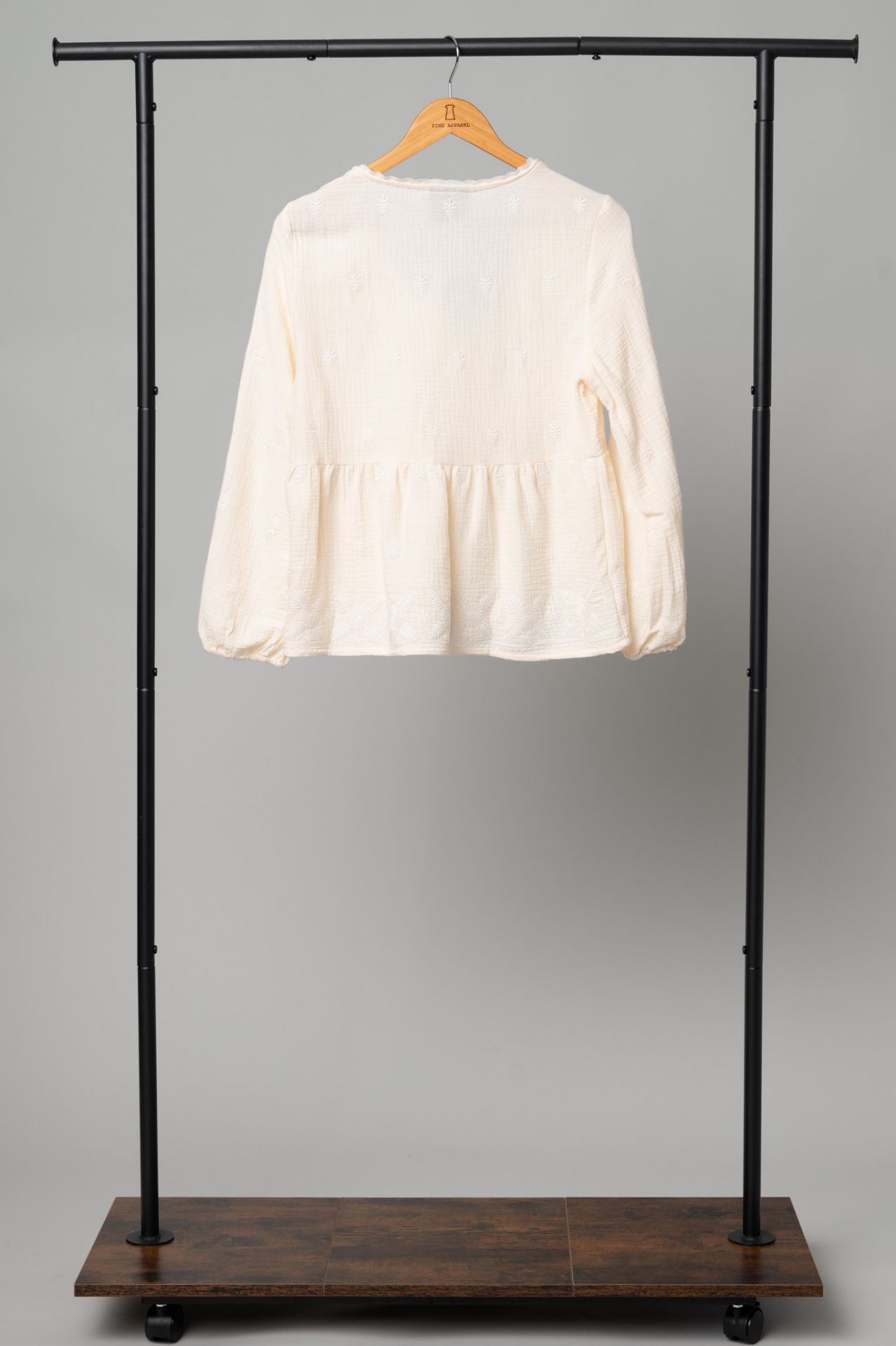 Pine Apparel Embroidered Balloon Sleeve Blouse