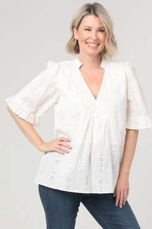 Eyelet V-Neck Blouse