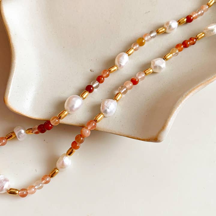 Bohemian Rose Pearl & Bead Necklace