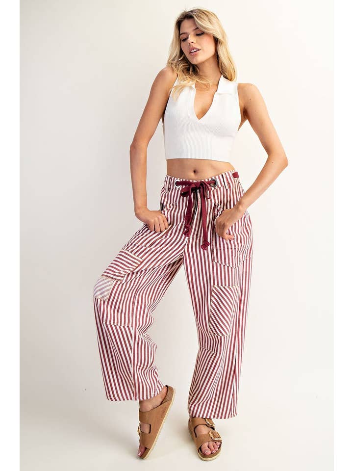 Striped Drawstring Barrel Pants