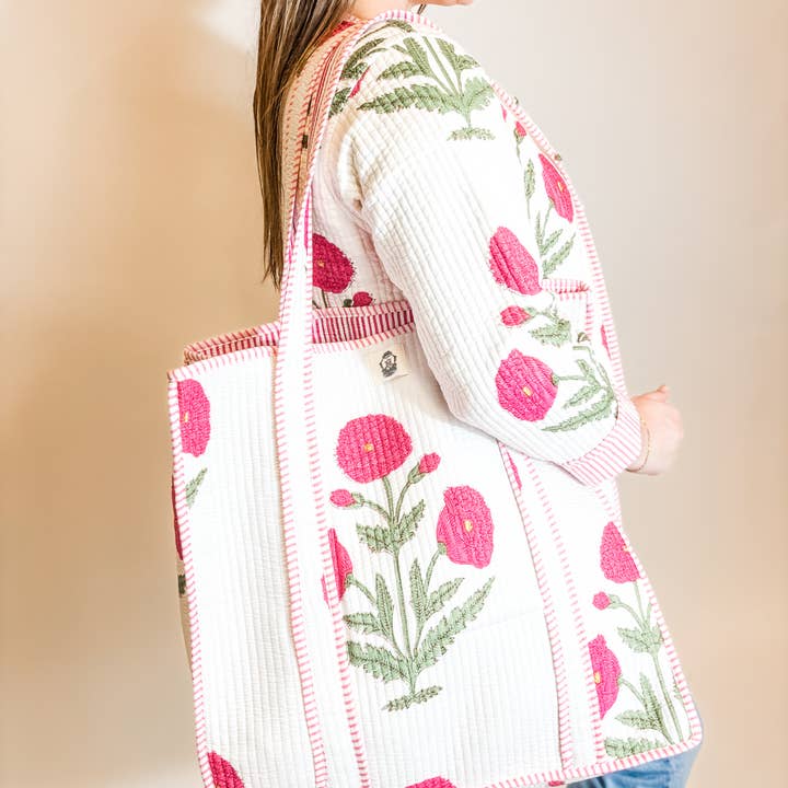 Pink Mughal Quilted Tote Bag