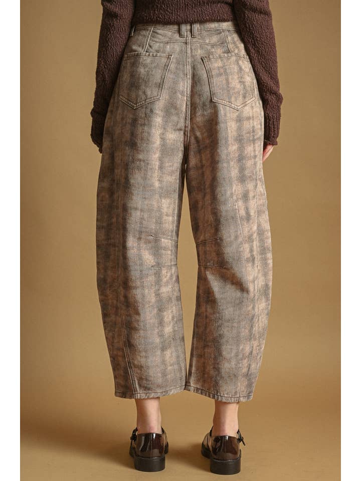 Miou Muse Plaid Printed Barrel Pants