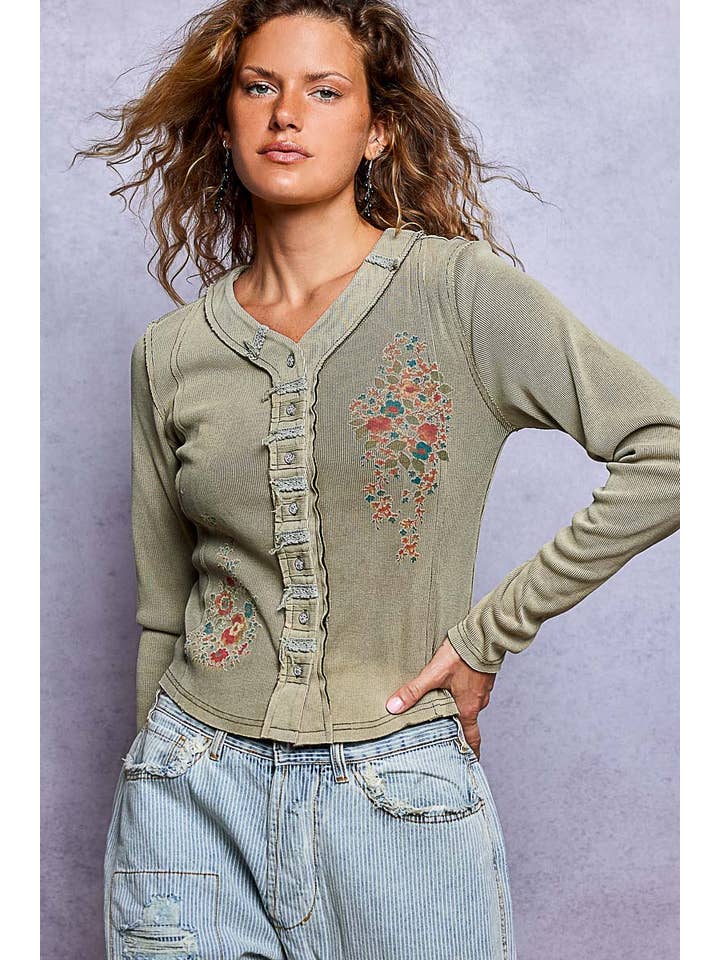 POL Ribbed Washed Accent Top