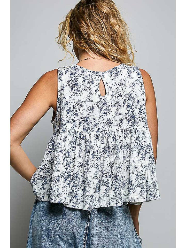 POL Pintuck Floral Sleeveless Top