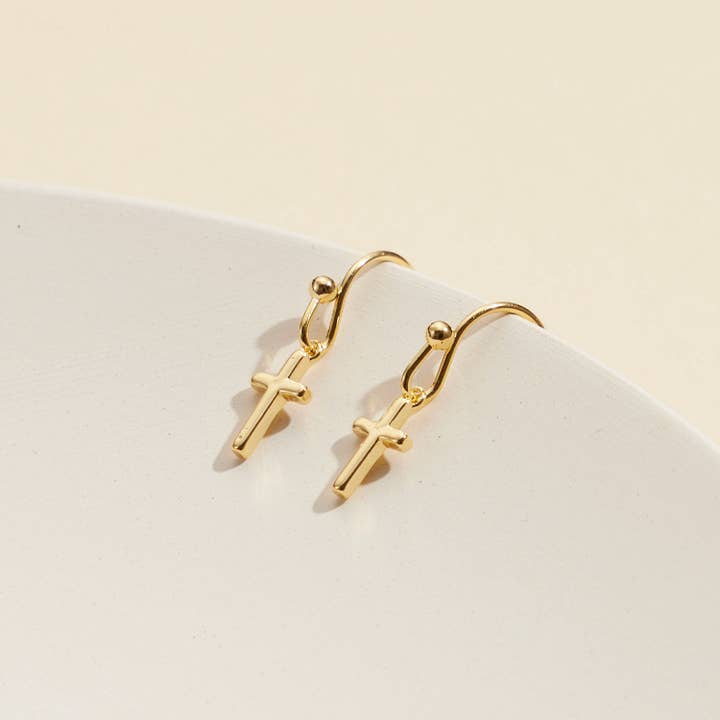 Gold Dip Dangling Cross Earrings