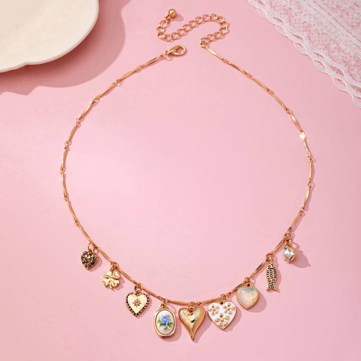 Porcelain Hearts Charm Necklace