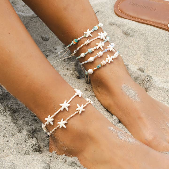 White Seastar Seed Bead Anklet
