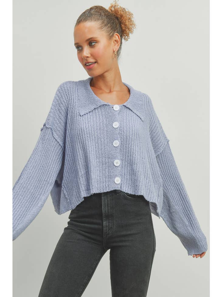 Buttermelon Button Up Cropped Cardigan