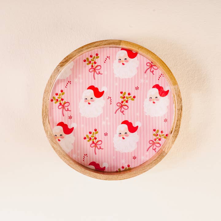 Holly Jolly Santa Round Enamel Tray