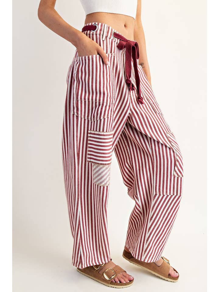 Striped Drawstring Barrel Pants