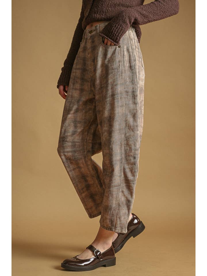 Miou Muse Plaid Printed Barrel Pants