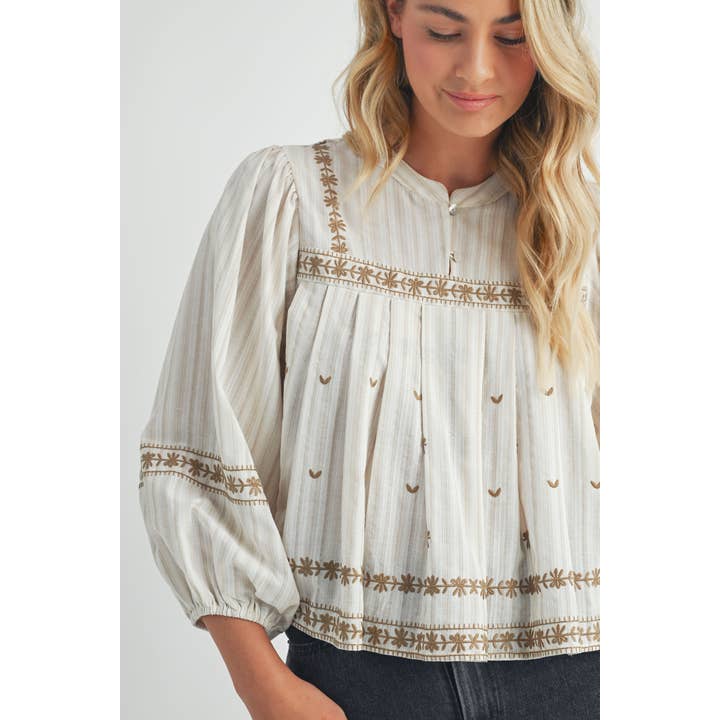 Endless Blu Embroidered Long Sleeve Top