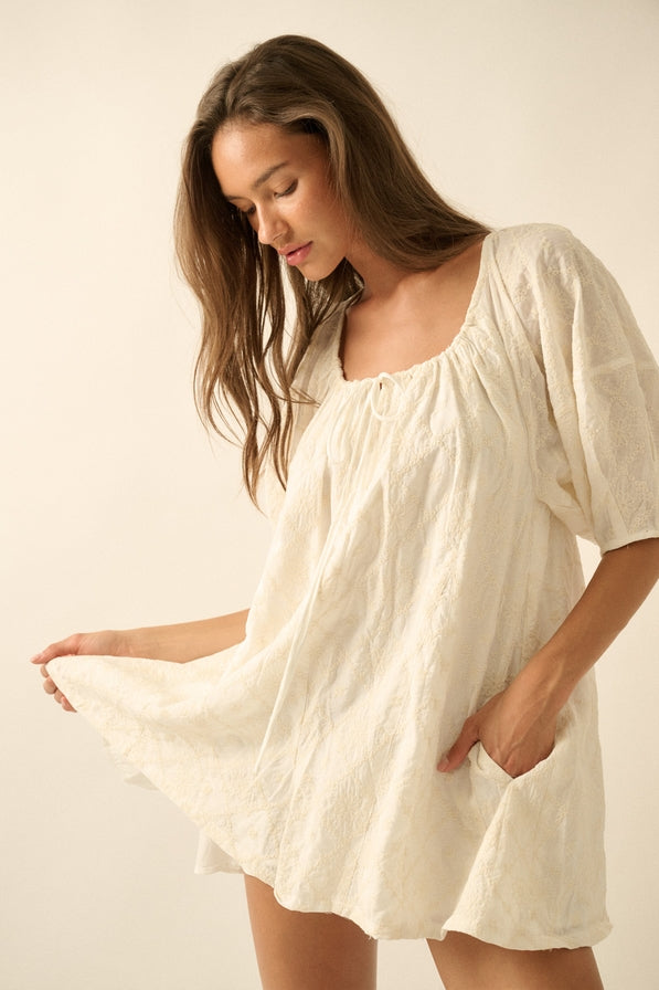Promesa Floral Embroidered Babydoll Romper