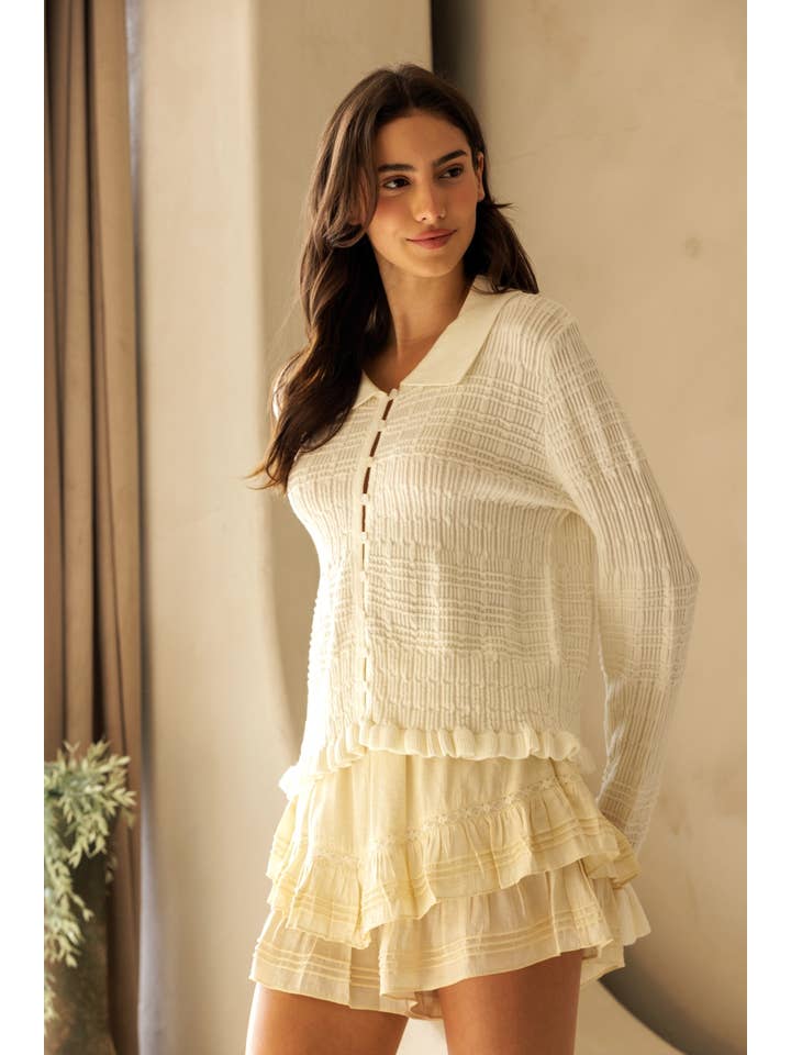 Storia Textured Ruffle Cardigan
