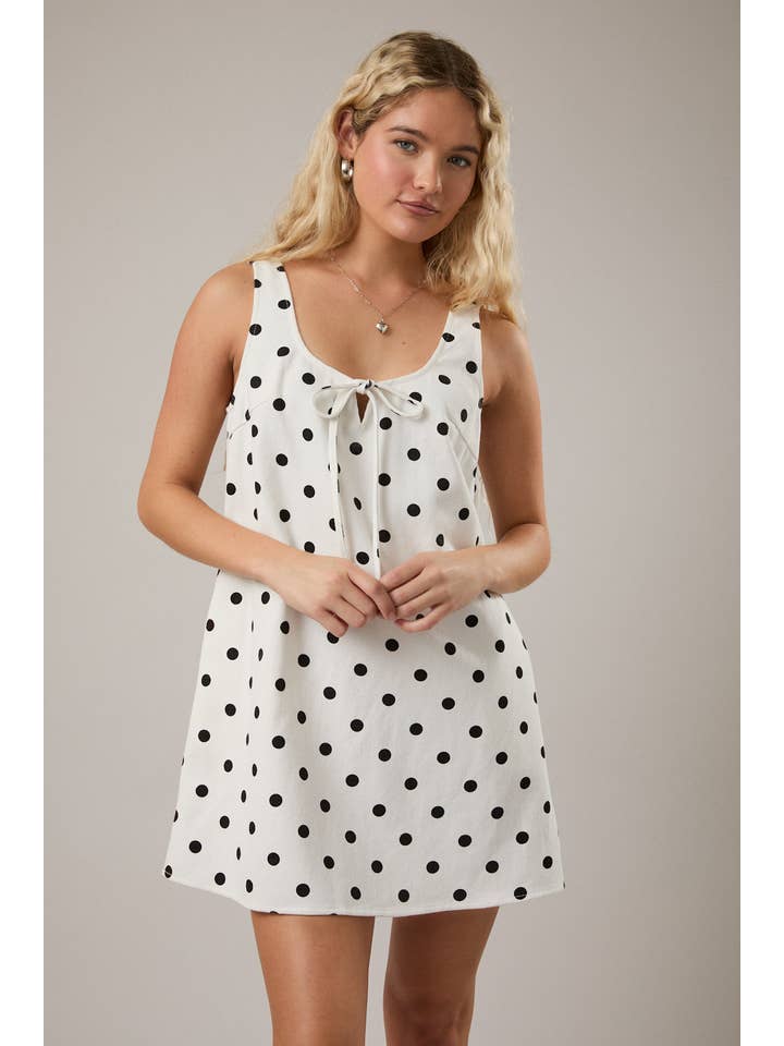 Le Lis Polka Dot Denim Mini Dress