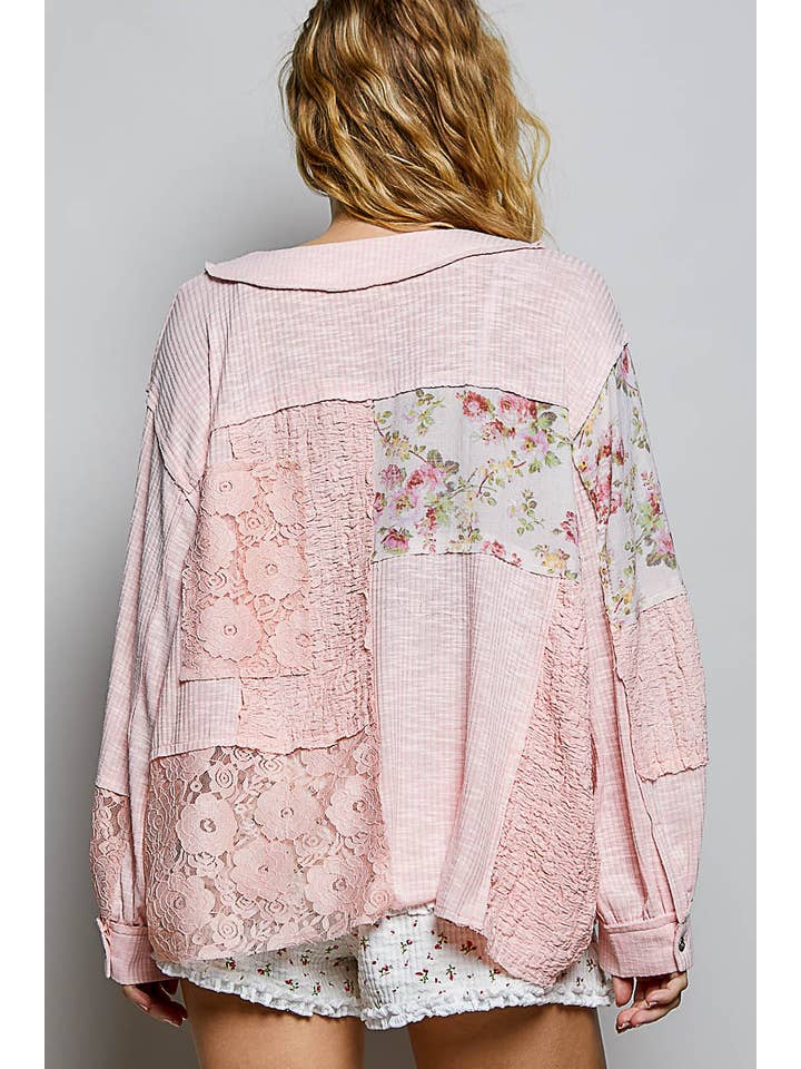 Long Sleeve Floral Printed Rib Knit Top