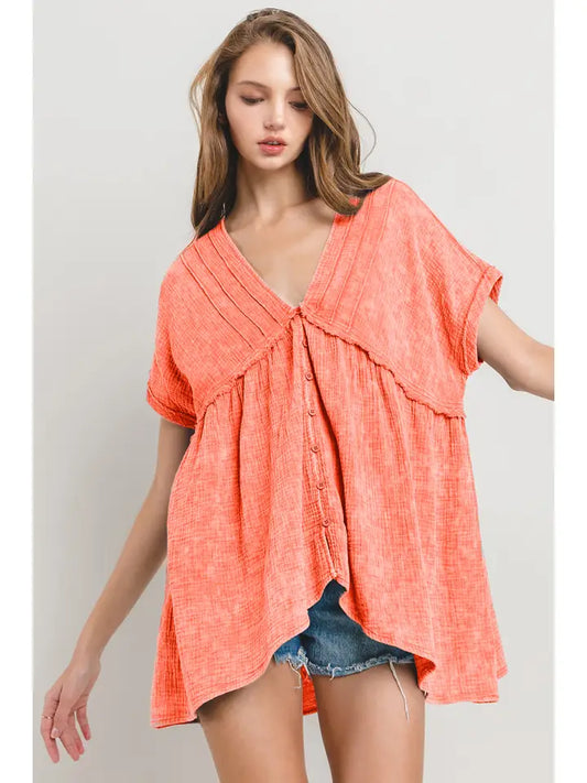Ces Femme Raw Edge Button Down Top