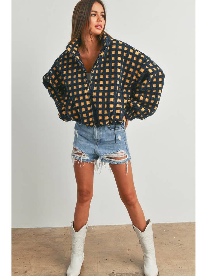 Buttermelon Checkered Sherpa Jacket