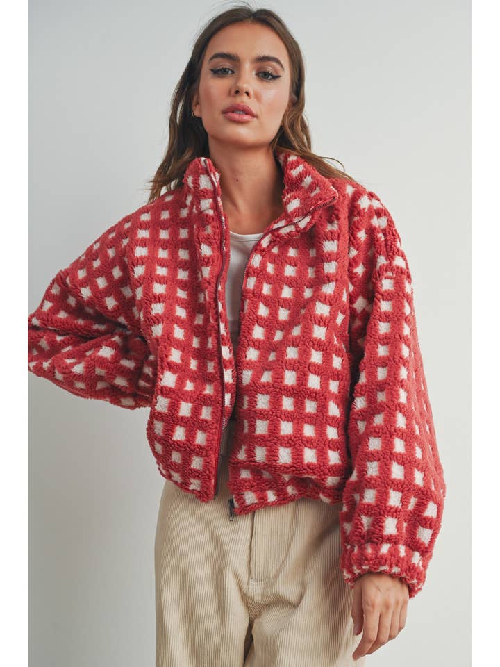Buttermelon Checkered Sherpa Jacket