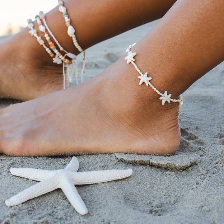 White Seastar Seed Bead Anklet